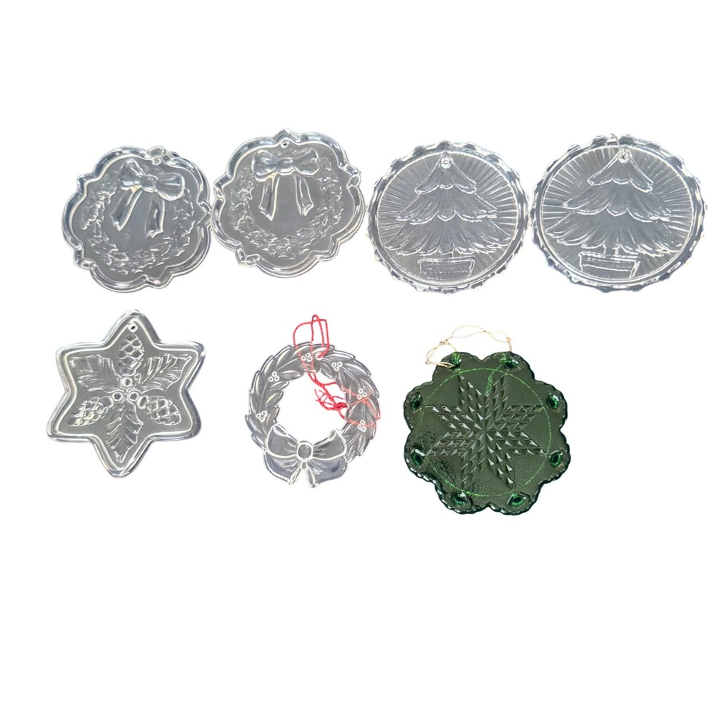 Set of 7 Clear Glass Ornaments‎ 5 are Fostoria Leaded Crystal Vintage EUC